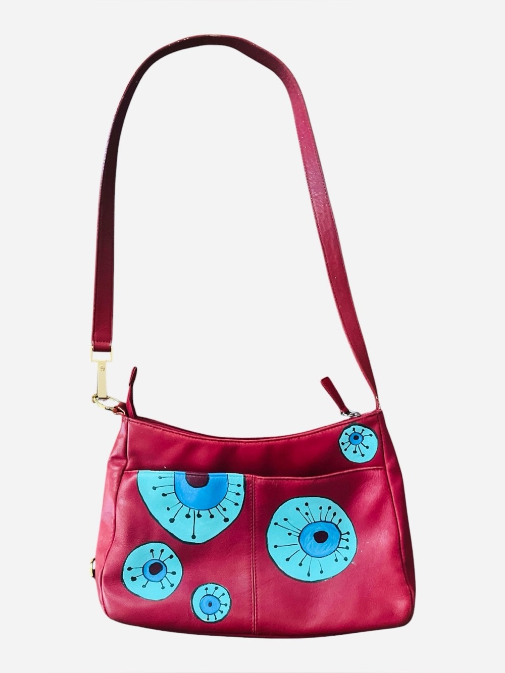 Vintage Etienne Aigner Burgundy Leather Hand Painted Atomic Mod Purse OOAK